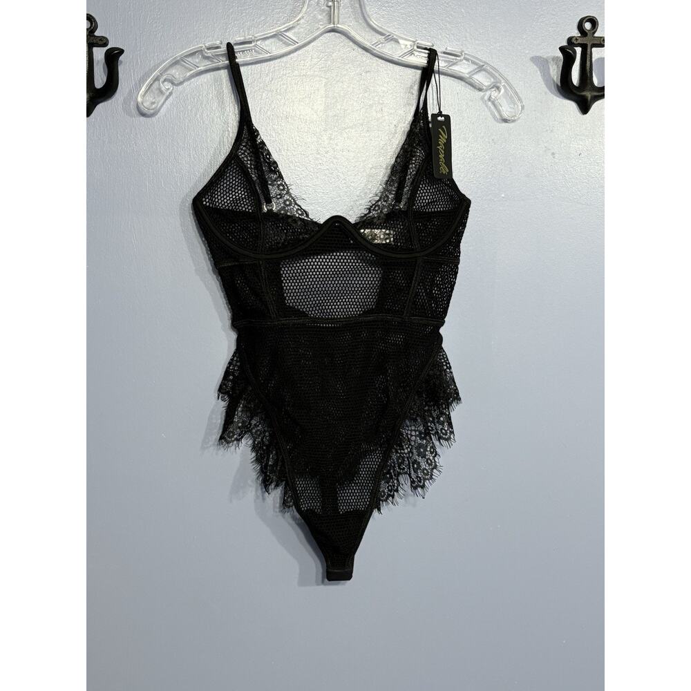 Mapale Black Fishnet and Lace Teddy Size Small NEW